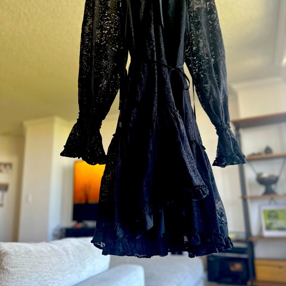 Women's Black Senna Ruffle-trim Lace Flounce Midi Dress - Picture 3 of 6